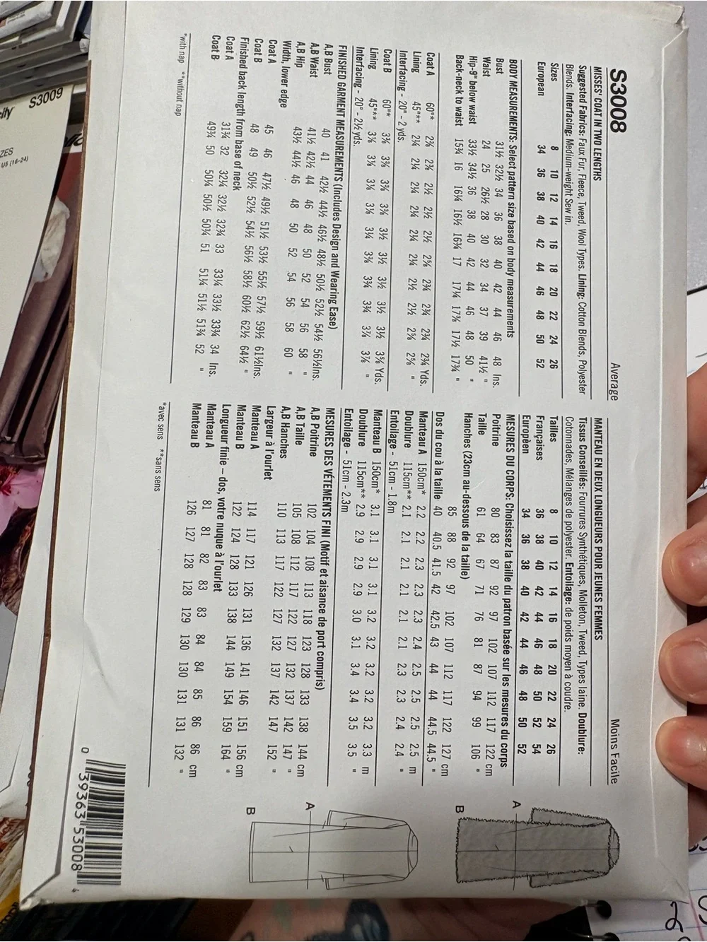 BN UNCUT SIMPLICITY 3008 K5 Coat sewing pattern